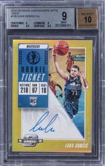 2018-19 Panini Contenders Optic Gold #128 Luka Doncic Signed Rookie Card (#09/10) - BGS MINT 9/BGS 10